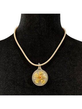 Pendant Necklace Flower Center Cord Style Chain 19 to 21 Inch Length Womens